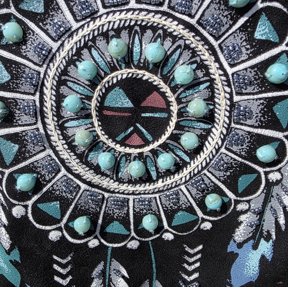 Double D Ranch Black Leather Jacket with Blue Stone and Embroidery Zuni Dreams - Picture 8 of 14